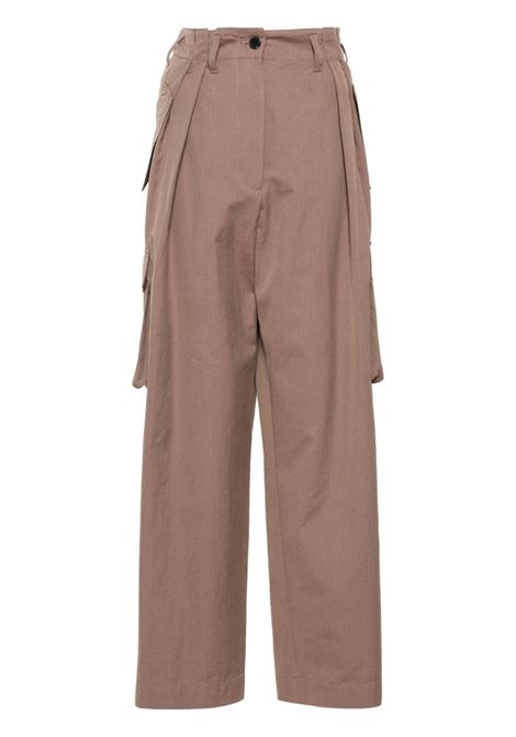 Brown pleat-detail cargo trousers - women